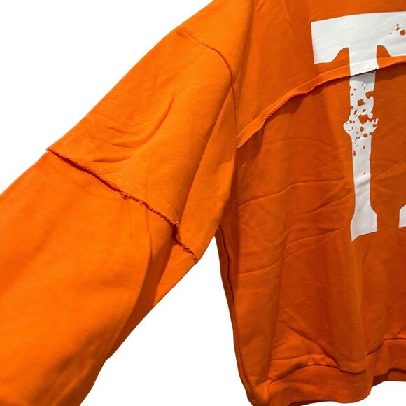 CES FEMME Raw Edge Fleece Sweatshirt Orange TX Sz L University Streetwear NEW - Picture 3 of 9